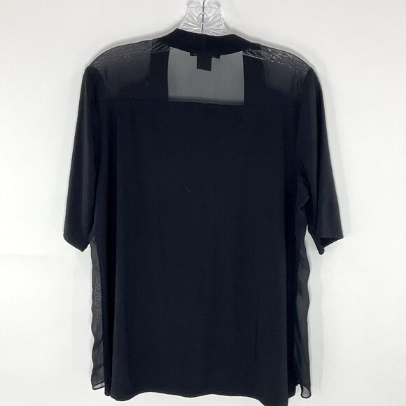 Susan Lawrence Top‎ Women Large Black Cardigan Attached Blouse Semi Sheer Flowy - Picture 2 of 9
